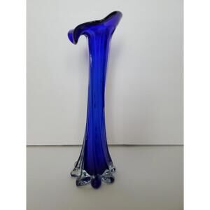 MCM Cobalt Blue Clear Toed Twisted Jack in the Pulpit Swung Glass Vase AS IS